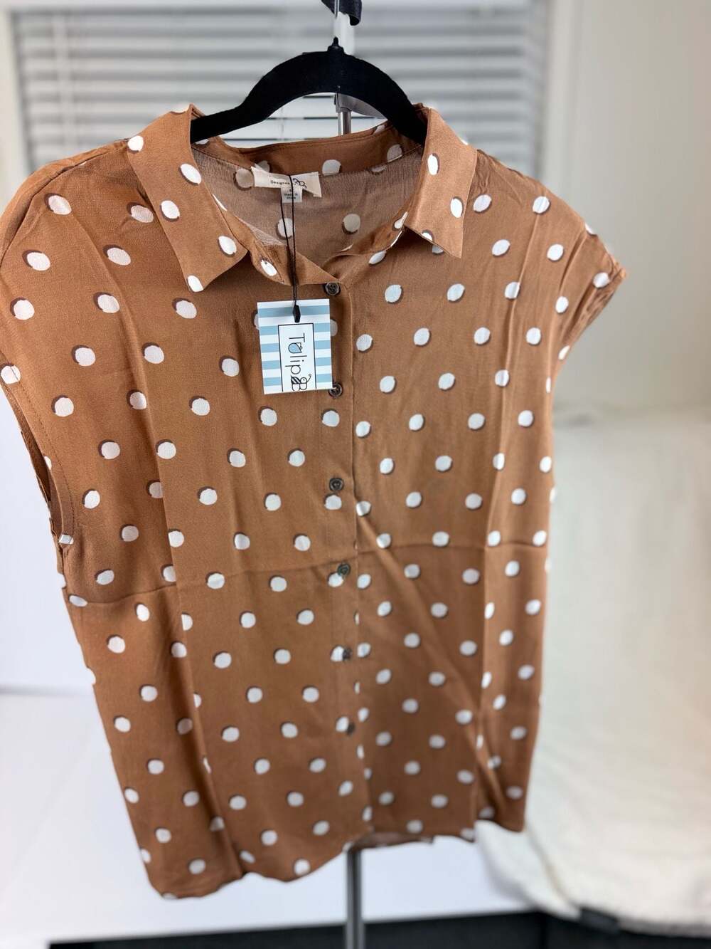 NWT Tulip B Brown polka dot blouse S